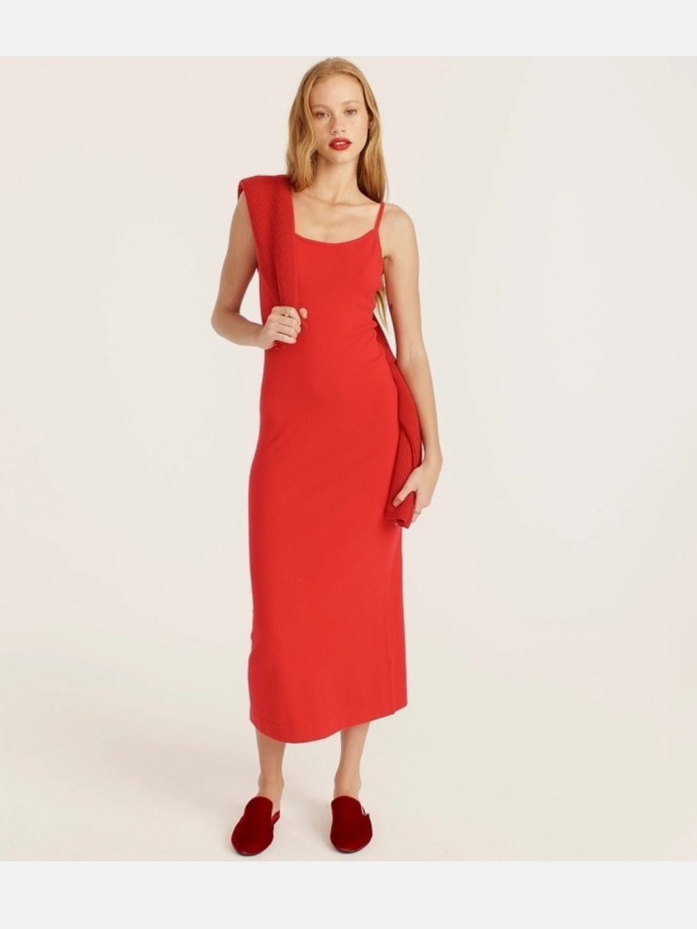 Red Scoop Neck Midi Dress - Women's Elegant Tank Dress